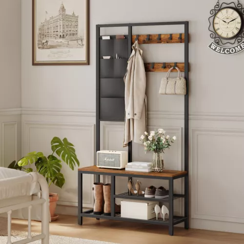 Garderobe Garderobenständer Kleiderständer Schuhregal mit Sitzfläche Sitzbank - Bild 5 von 13