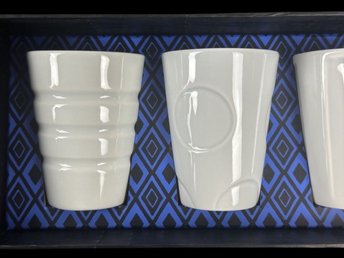 New Starbucks 4 piece Ceramic Tea cup Set White Textured Patterns 8oz NIB - Picture 2 of 5