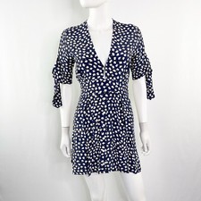 Faithfull The Brand Bridgit Mini Dress Size XS Navy Blue Floral Retro V Neck