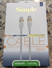 Simple 10 Ft USB-C to USB-C Cable Tough-Knit Braiding White Gold