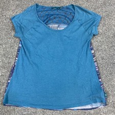 Prana Womens Dina Top S Blue Mixed Media Organic Cotton Blend USA Made