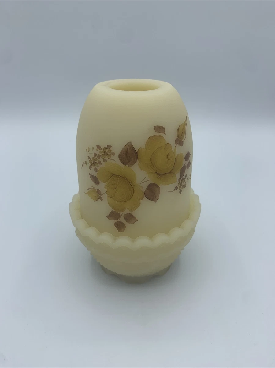 Vintage Fenton Art Glass Fairy Lamp Custard Satin Hand Painted by Nanoy R