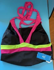 NWT Cupshe One Piece Swimsuit /Black & Neon Pink & Green Trim/Size Medium