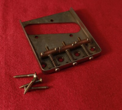 Aged Vintage Style Bridge w Round Brass Saddles for  Telecaster Tele Nickel