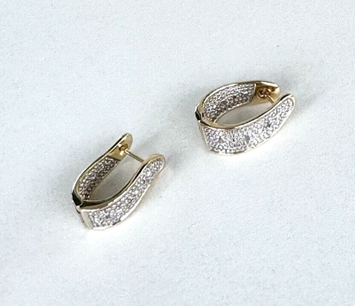 18K Yellow Gold over Solid 925 Sterling Silver Earrings Genuine Diamond Accents - Picture 2 of 4