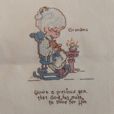 Cross Stitch (Set of 2) Precious Moments Grandma Grandpa Finished Unframed 