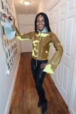 Designer Fendi Couture Swarovski Yellow Brown Calf Fur Coat Jacket Bolero S 42