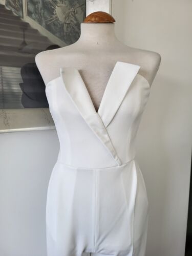ITALY Overall Gr S / 36 Hochzeit Braut Weiß Trägerlos Corsage Taschen