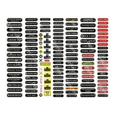 Model Railroad Building Signs. 140+ Train Sign Stickers, 1 STICKER SHEET