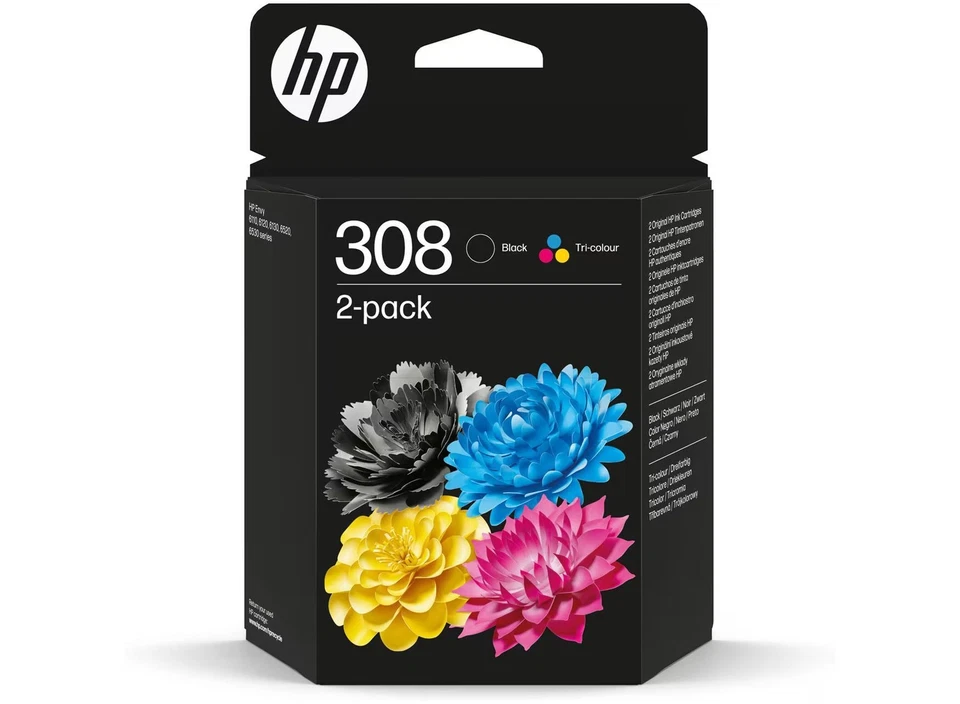 HP 308 Tintenpatronen 2er-Pack - Original Schwarz, Cyan, Magenta, Gelb für