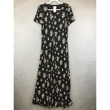 LAURA ASHLEY Vintage Black White Spring Bouquet Viscose Maxi Summer Party Dress