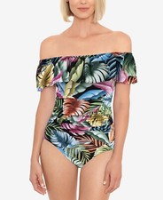 Swim Solutions Women's Off-The-Shoulder Tummy-Control One-Piece Swimsuit - 8 ...