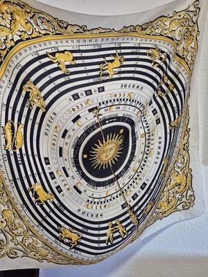 Codello Silk Scarf 86x86 Zodiac Astrology Print Black Gold Luxury Square Scarf