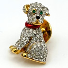 Swarovski Terrier Dog Brooch Pin Gold Pave Crystal Vintage Style w/ Marked Back