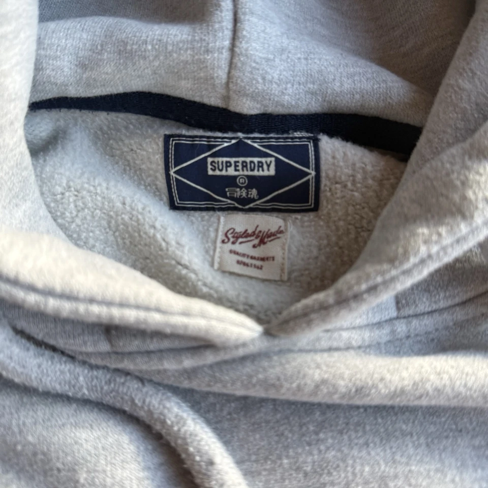 Superdry Sudadera con Capucha Gris Pullover Hombre Mediano Retro Spellout Serigrafía Logo Foto 3 de 4