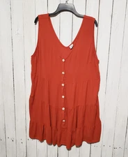 Cozy Co 2X Mini Dress Orange Rust Tiered V Neck Sleeveless Swing Boho Women's
