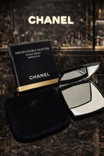 Chanel Double Compact Mirror Color Black NEW w Pouch And Box Film Still On