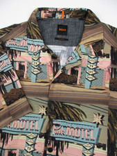 Mens Medium Hugo Boss Shirt SS Lapis 2 Pink Motel button