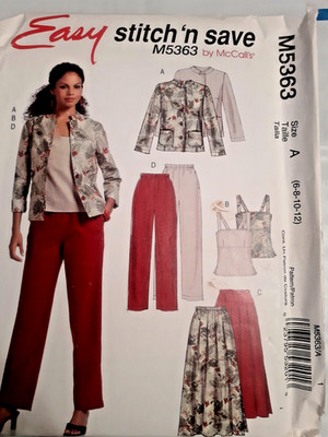 McCall's Stitch N Save 5363 Coat Top Skirt Pants Sewing Pattern Ladies 6 8 10 12