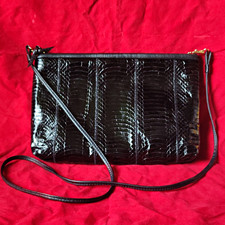 Vintage 1980s Genuine Black Cobra Snakeskin Convertible Clutch Shoulder Bag