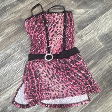 Key Dance Girls Pink Black Sequin Leopard Dance Costume Dress Belt Accent YL