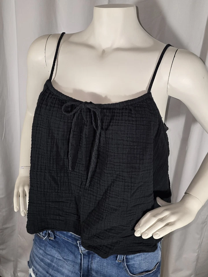 Top babydoll para mujer H&M XL negro gasa correa de espagueti boho 100 % algodón Foto 4 de 4