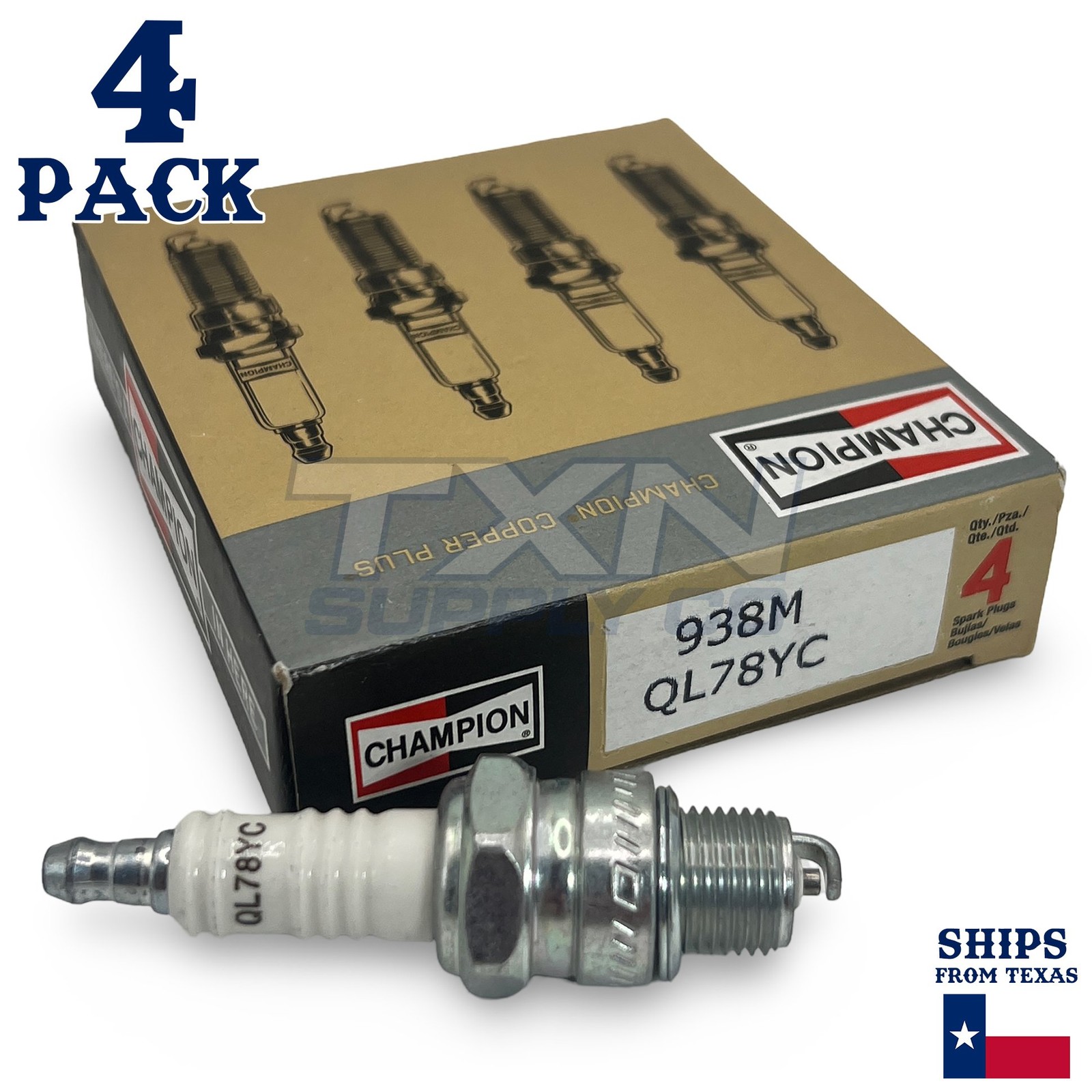 Champion 938M Marine Spark Plug QL78YC - 4 Pack