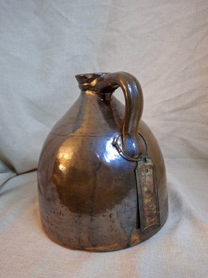 Antique Albany Slip Stoneware Jug 19th C Merchant Tag Formosa Oolong Tea CT