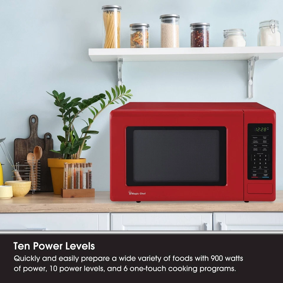 Magic Chef 0.9 Cubic Feet 900W Small Stainless Countertop Microwave Oven, Red - Image 3 of 4