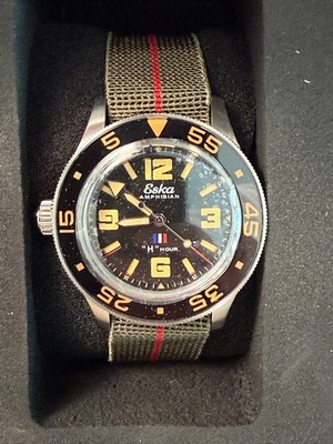 Eska Amphibian 250 H Hour  9 o clock Crown LE 39/50 Swiss Auto Dive Watch New