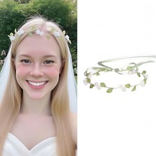 Lily of the Valley Flower Headband Girls Green Ribbon Bridal Crown Dainty Vine