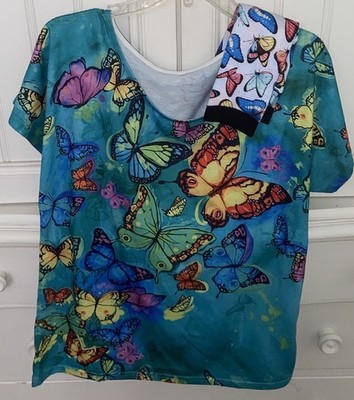 Women's Butterfly Print T-Shirt & Matching Socks Set Size L