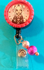Id badge holder retractable alligator clip Fairy Pink