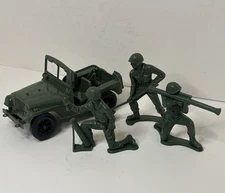 Lot Of 3 TIM MEE Large 5 inch Soldiers, Army Men, Processed Plastics Co. Jeep