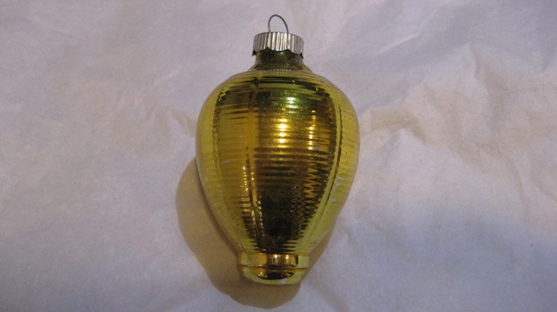 Vintage Christmas Shiny Brite  Large Gold Beehive Lantern Glass Ornament