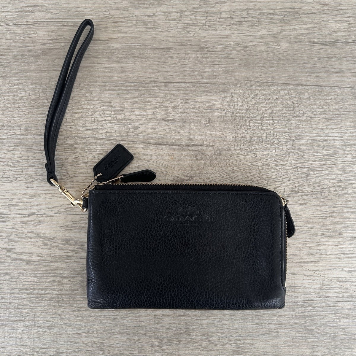 アウトレット[オリジナル] J2 Zip wallet 財布　ブラック Coach Double Zip Wallet Wristlet Refined Pebbled Leather Black