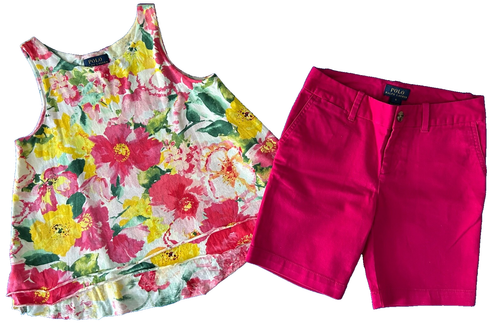 Polo Ralph Lauren Girls 7 8 Chino Bermuda Shorts Floral Swing Tank Top Outfit