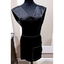 Paco Rabanne Black Satin White Stitch Apron Mini Tunic Dress Sz 40FR Open Back
