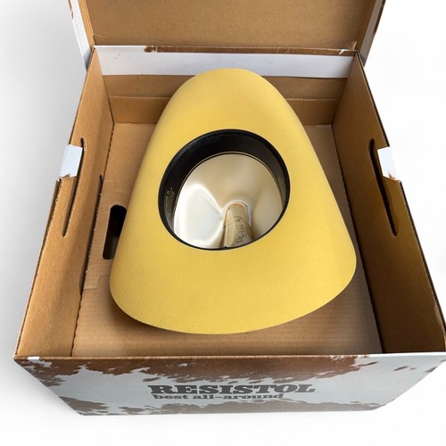 Cappello da cowboy vintage Resistol 5X CASTORO Western in piuma con scatola, giallo, 7 1/8 - Foto 18 di 18