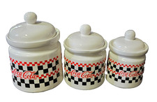 COCA-COLA CANISTER SET by GIBSON 1997 Set of three jars and lids VTG