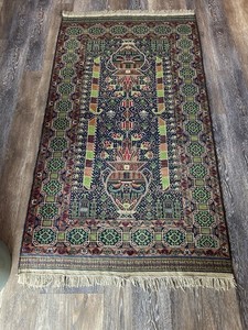 Hand-knotted wool prayer rug with Tree of Life design - 33" x 64"