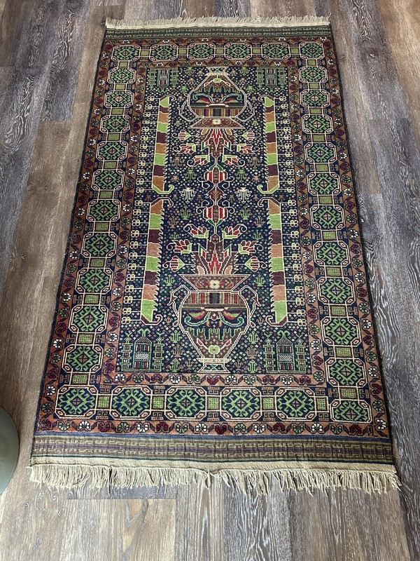 Hand-knotted wool prayer rug with Tree of Life design - 33" x 64"