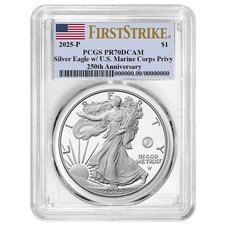 Presale - 2025-P Proof $1 American Silver Eagle Marine Corps Privy PCGS