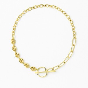 Authentic 14K Gold Plated Mixed Chain Toggle Necklace Coffee Bean & Paperclip Link Choker