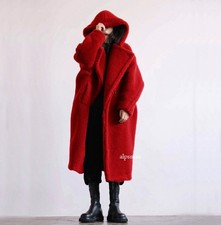 Winter Casual Faux Lamb Coats Women's Mid-length Hooded Long Outwear Plus Sz