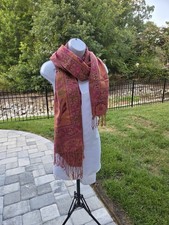 Oversize Pashmina Style Shawl Scarf Pink Floral Midweight Fringe Regal Whimsical