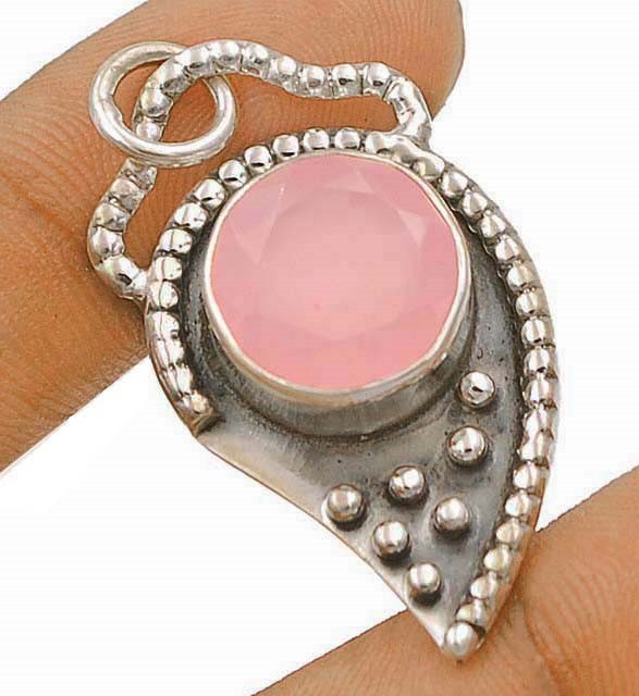 Natural Rose Quartz Madagascar 925 Sterling Silver Pendant 