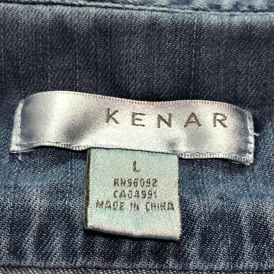 Kenar Denim Blouse Womens L Western Indie Mod Rancher Minimalist Stone Wash Blue - Image 2 of 4