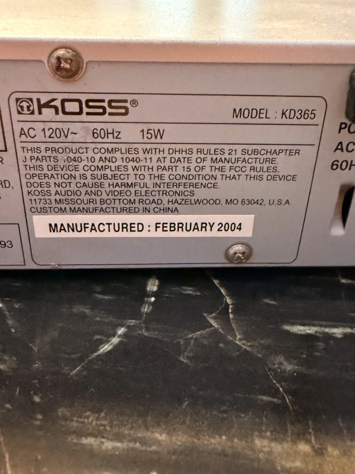 Reproductor de DVD/CD/MP3 delgado de video de escaneo progresivo Koss modelo KD365 probado funcionando Foto 2 de 3