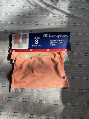 Champion Girl's 3 Piece Polyester Tee, Cotton Tank & Short Set For 18 months Old